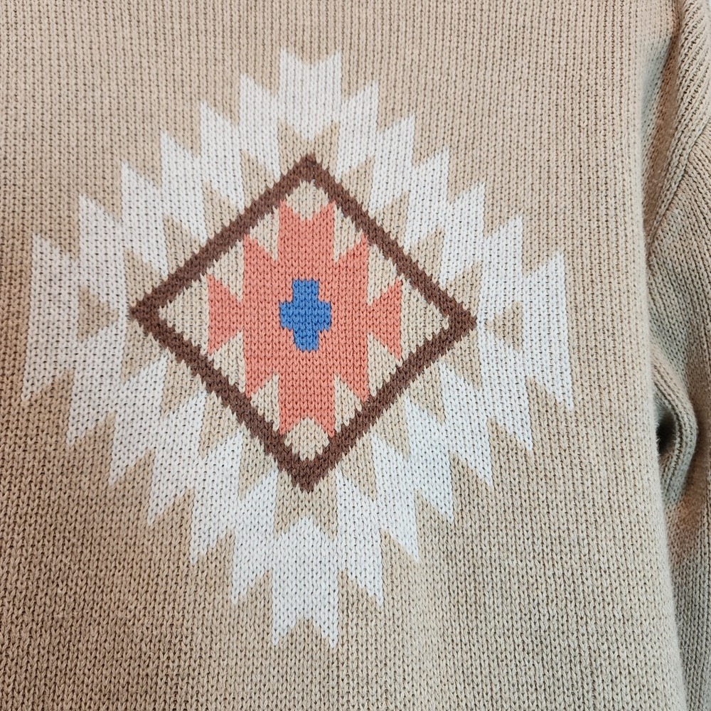 Pendleton Cardigan Tan Aztec Sweater Cotton Shawl Collar Southwestern Western L - Picture 7 of 15